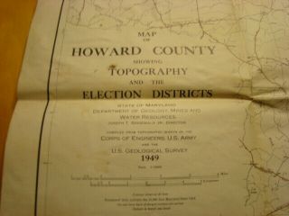 Vintage 1949 Howard County Maryland Map - Topography & Election Districts 5