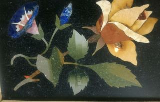 Pietra Dura Plaque - - Yellow Rose & Morning Glory - - Lovely - - No Issues - - BUY IT NOW 12