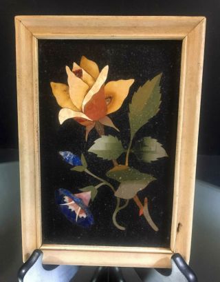 Pietra Dura Plaque - - Yellow Rose & Morning Glory - - Lovely - - No Issues - - Buy It Now