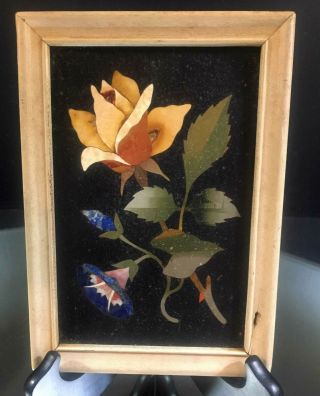 Pietra Dura Plaque - - Yellow Rose & Morning Glory - - Lovely - - No Issues - - BUY IT NOW 3