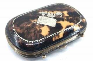 A Antique 19th Century Tortoiseshell Purse With Silver Inlay