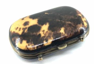 A Antique 19th Century Tortoiseshell Purse With Silver Inlay 3