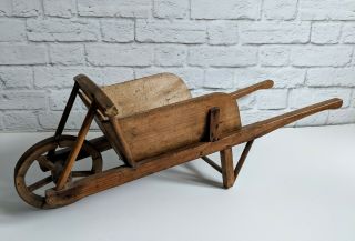 Antique French Wooden Wheelbarrow C.  1910