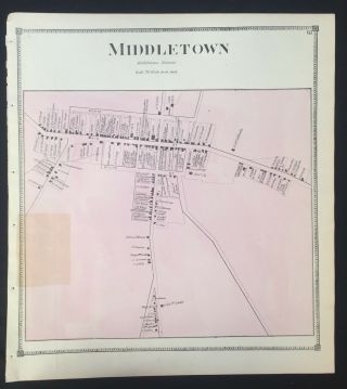 1873 RARE HAND COLORED Poster STREET MAP of MIDDLETOWN Maryland FREDERICK COUNTY 2