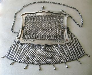 Antique Art Nouveau G Silver Floral Frame Fancy Pattern 8 Drop Chain Mail Purse 11