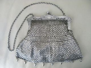 Antique Art Nouveau G Silver Floral Frame Fancy Pattern 8 Drop Chain Mail Purse 6