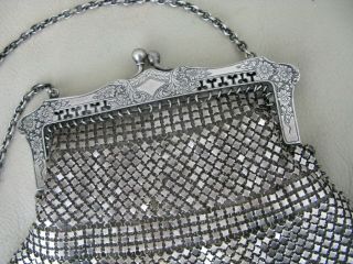 Antique Art Nouveau G Silver Floral Frame Fancy Pattern 8 Drop Chain Mail Purse 7