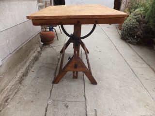 Vintage Hamilton Industrial Drafting Table - oak,  maple,  cast iron 1940s 12