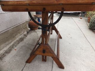 Vintage Hamilton Industrial Drafting Table - oak,  maple,  cast iron 1940s 5