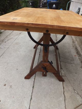 Vintage Hamilton Industrial Drafting Table - oak,  maple,  cast iron 1940s 8