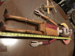 Vintage RARE Marionette Hand Carved Painted Wood Jester Clown 29” Large Puppet 9