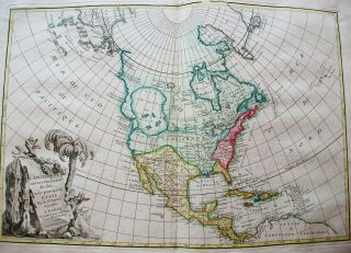 1778 ZANNONI - rare map: AMERICA NORTH,  UNITED STATES,  TEXAS USA CANADA YORK 2