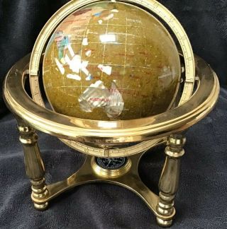 Semi Pecious Stone World Globe On Brass Stand With Compass