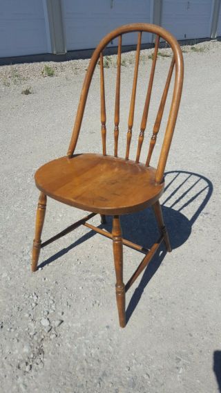 Vintage Antique Wood Walnut Spindle Back Phoenix Chair Company Kitchen Seat
