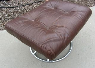 Vintage Ekornes Chair Ottoman Chrome & Leather Brown Mid Century Modern MCM 4