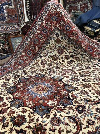 Auth: 50 ' s Orientalist Rug Spectacular OLD WORLD Ivory Jewel Tone 10x14 NR 5