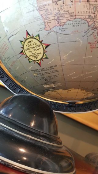 RARE VINTAGE CRAM ' S IDEAL TERRESTRIAL GLOBE 10 1/2 