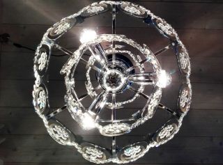 Gaetano Sciolari Vintage Italian 60s four lights crystal and chrome chandelier. 11