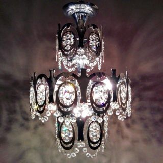 Gaetano Sciolari Vintage Italian 60s four lights crystal and chrome chandelier. 3