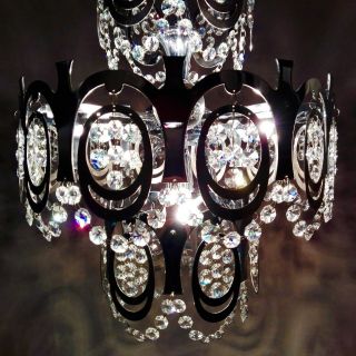 Gaetano Sciolari Vintage Italian 60s four lights crystal and chrome chandelier. 5