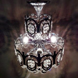 Gaetano Sciolari Vintage Italian 60s four lights crystal and chrome chandelier. 6