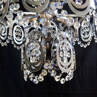 Gaetano Sciolari Vintage Italian 60s four lights crystal and chrome chandelier. 8
