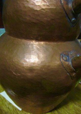 Vintage antique arts and crafts hammered copper vase jug handles mission style 10