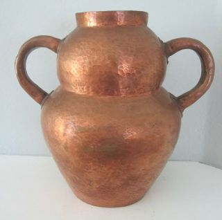 Vintage antique arts and crafts hammered copper vase jug handles mission style 2