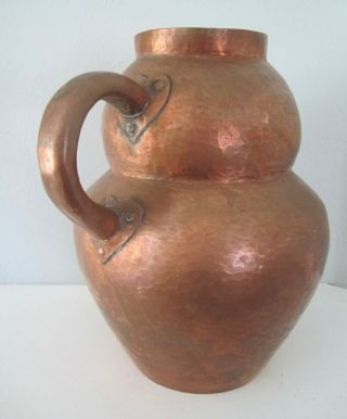 Vintage antique arts and crafts hammered copper vase jug handles mission style 3