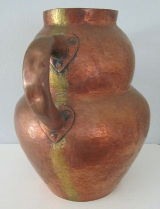 Vintage antique arts and crafts hammered copper vase jug handles mission style 4