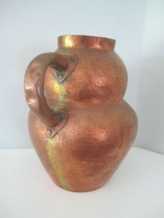 Vintage antique arts and crafts hammered copper vase jug handles mission style 5