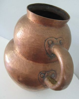 Vintage antique arts and crafts hammered copper vase jug handles mission style 7