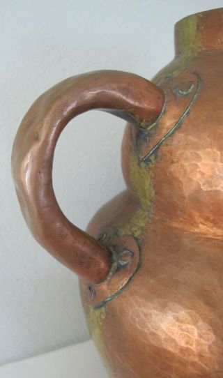 Vintage antique arts and crafts hammered copper vase jug handles mission style 8