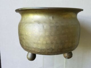 Round FOOTED Planter FLOWER Pot MISSION hammered SOLID BRASS vtg Arts and Crafts 5