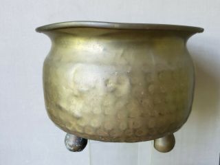 Round FOOTED Planter FLOWER Pot MISSION hammered SOLID BRASS vtg Arts and Crafts 7