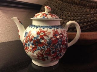 1st Period C.  1765 Royal Worcester Floral Mansfield Teapot Rare Wigornia " W " Mark