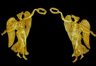 Pair Rare French Gilded Brass/ Bronze Decors Mounts Pediments Females