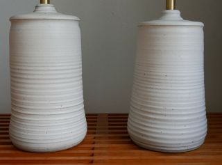 Pair Mcm Affiliated Craftsmen Bob Kinzie Studio Pottery Ceramic Lamps 2