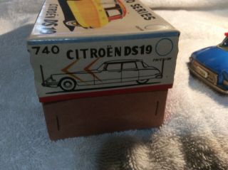 Vintage Bandai CITROEN DS19 Blue Sedan Tin Litho Friction Car W/ Box 8