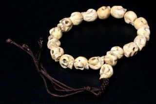 Bt102 Japanese Buddhist Deerbone Skull Rosary Beads Buddhism Netsuke Ojime