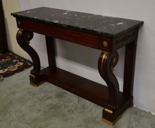 Antique French Empire Mahogany Console Hall Pier Table Marble Top 12