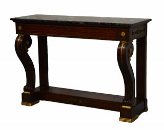 Antique French Empire Mahogany Console Hall Pier Table Marble Top