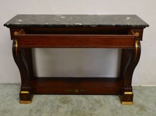 Antique French Empire Mahogany Console Hall Pier Table Marble Top 2