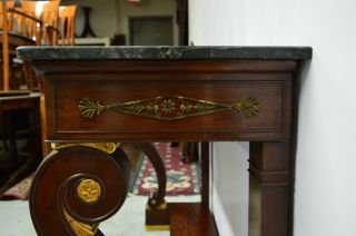 Antique French Empire Mahogany Console Hall Pier Table Marble Top 5