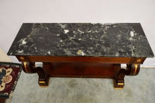 Antique French Empire Mahogany Console Hall Pier Table Marble Top 8