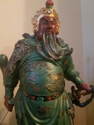 Chinese Dragon Warrior Guan Gong Yu Guan Yu General Hold Sword Statue 2