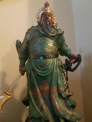 Chinese Dragon Warrior Guan Gong Yu Guan Yu General Hold Sword Statue 6