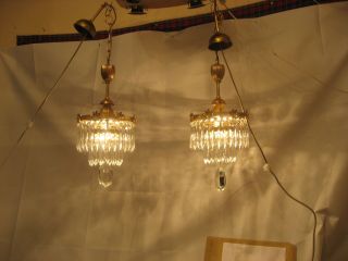 RARE ANTIQUE CRYSTAL & BRASS WATERFALL CHANDELIERS STUNNING SHAPE /4093 11
