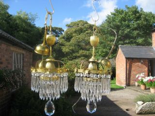 Rare Antique Crystal & Brass Waterfall Chandeliers Stunning Shape /4093