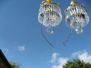 RARE ANTIQUE CRYSTAL & BRASS WATERFALL CHANDELIERS STUNNING SHAPE /4093 3